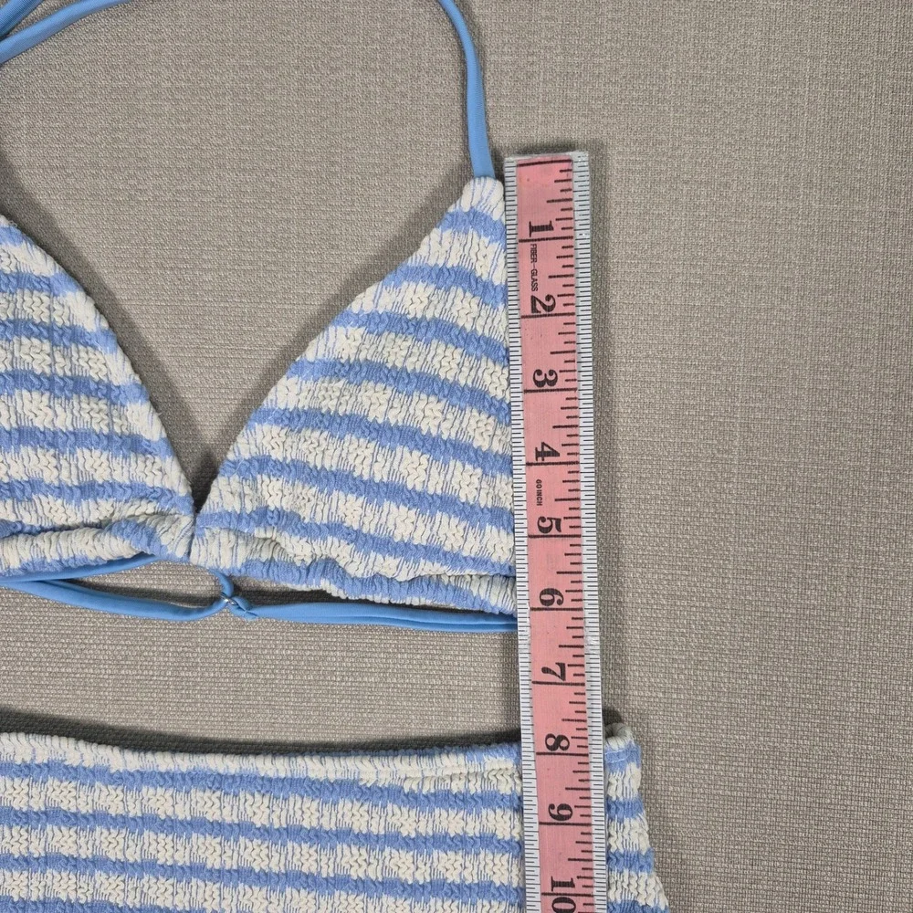 Girls Blue White Striped Smocked Halter Bikini Set Size 11Y